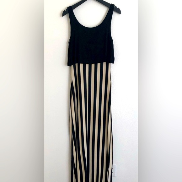 Foreign Exchange Striped Black Cream Maxi Dress Small - Picture 1 of 8